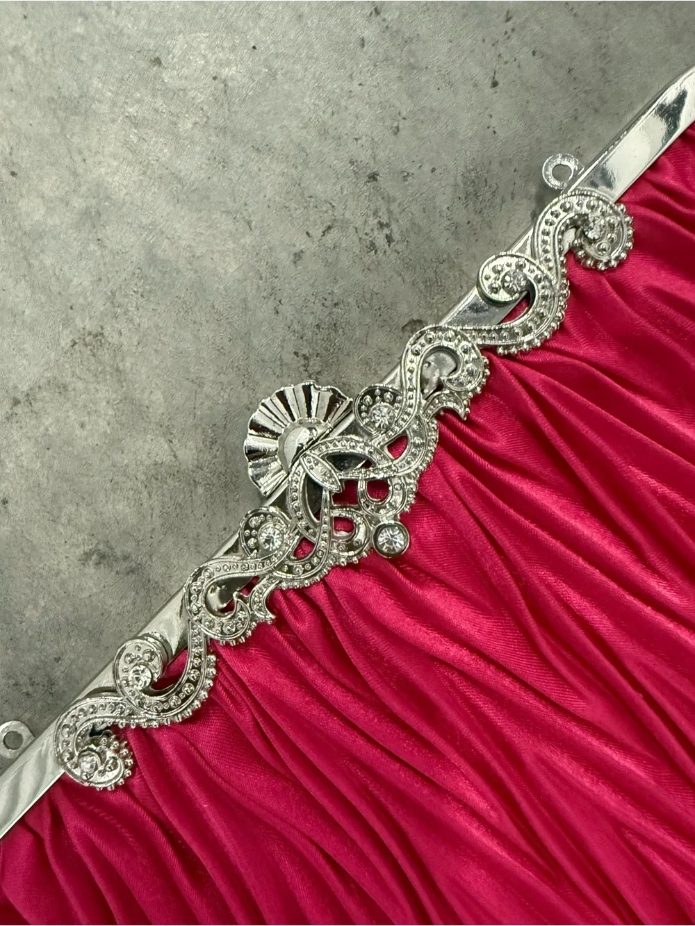 Hot Pink Satin Evening Clutch with Silverplate Trim and Rhinestone Accents